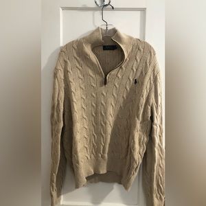Tan Ralph Lauren Cable Knit Quarter Zip in size Large